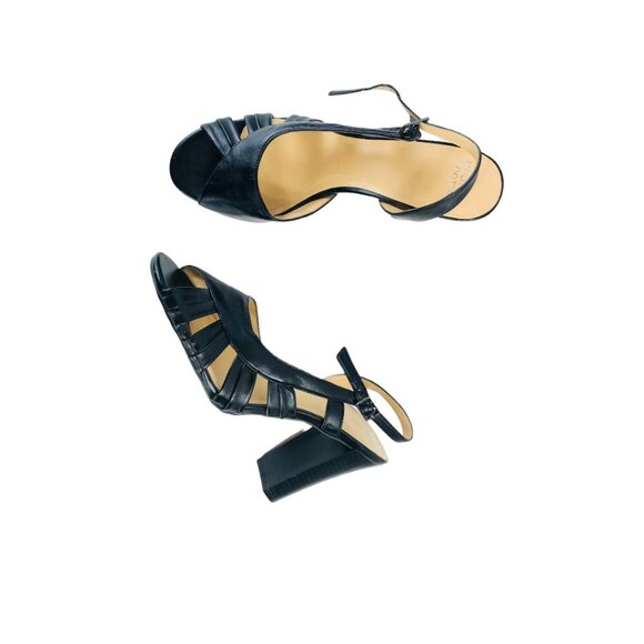 Mootsies Tootsies Strappy  Leather D,orsay Chunky Heels Black 1 EUC - Picture 9 of 9